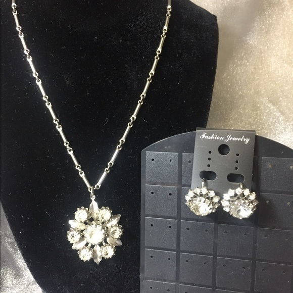 Jewelry - Great Grandmothers’ Cubic Zirconium necklace & clip on earrings set